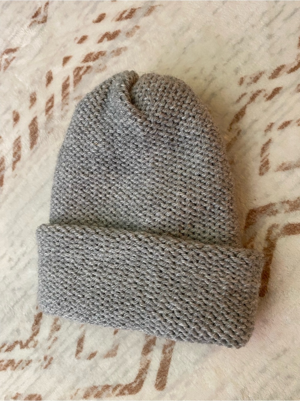Gray Knit Cuffed Beanie - double layered - handmade